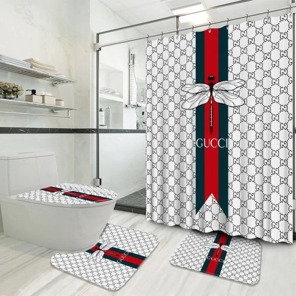 Butterfly White Gucci Shower Curtain 011