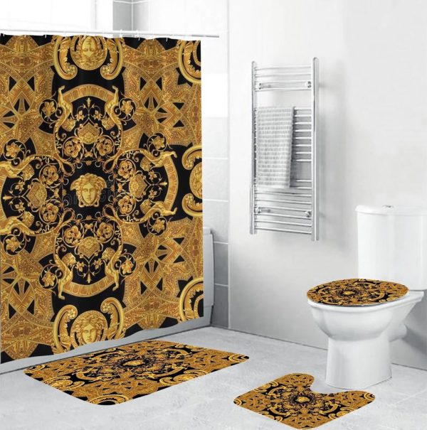 Gold Black Signature Versace Shower Curtain Set 009