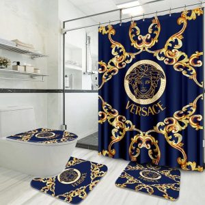 Gold Blue Versace Shower Curtain Set 011