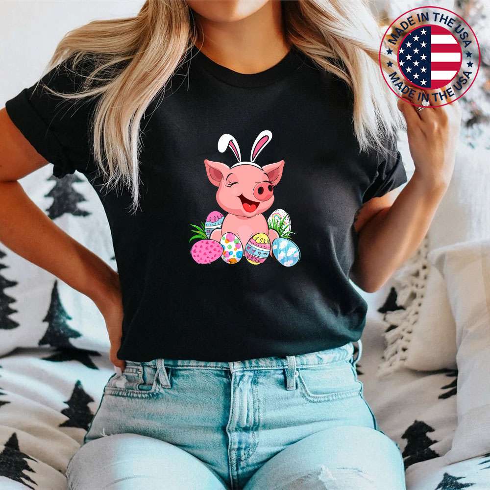 Pig Easter Bunny Ears Funny Farmer Easter Eggs Hunting T-Shirt