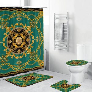 Royal Green Gold Versace Shower Curtain Set 024