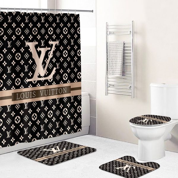 Shower Curtains Louis Vitton Beige Brown Full Bathroom Sets 075