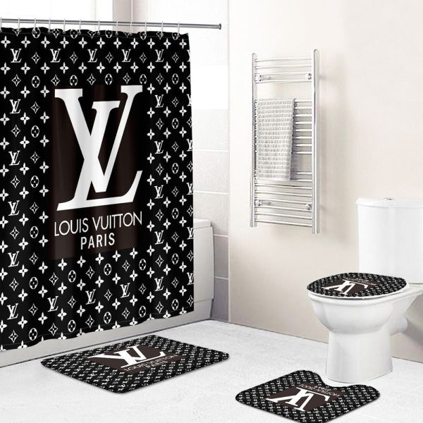 Shower Curtains Louis Vitton Black And White Logo Full Bathroom Sets 079