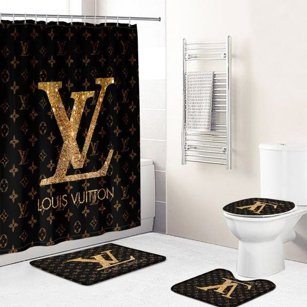 Shower Curtains Louis Vitton Black Dark Beige Full Bathroom Setsr 082