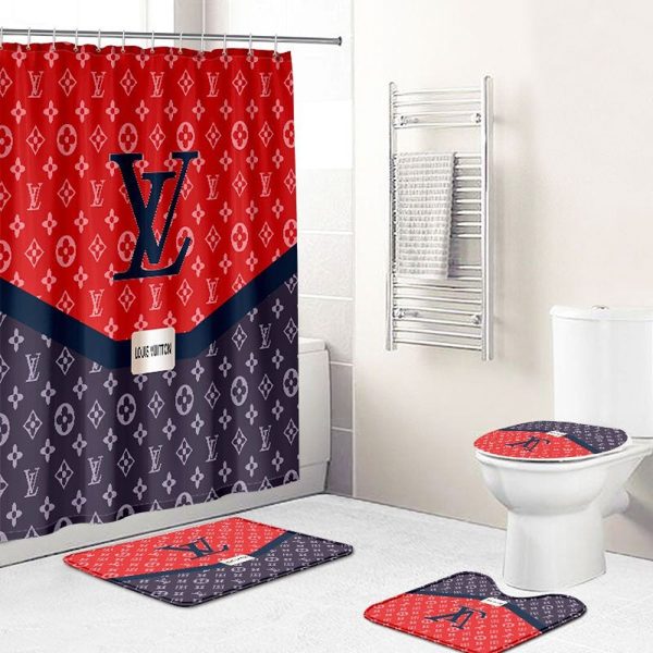 Shower Curtains Louis Vuitton Supreme Red And Blue Bathroom Set 099