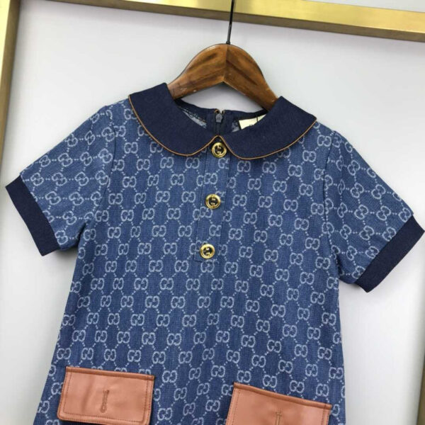 Gucci Kids Blue Jean Dress With Gucci Print Dress