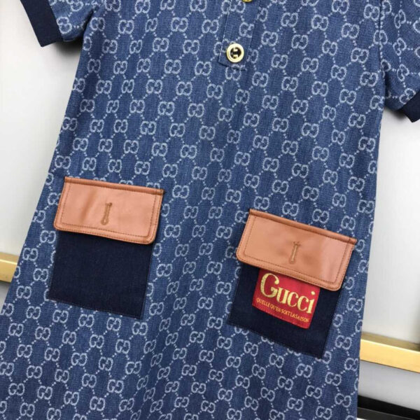 Gucci Kids Blue Jean Dress With Gucci Print Dress