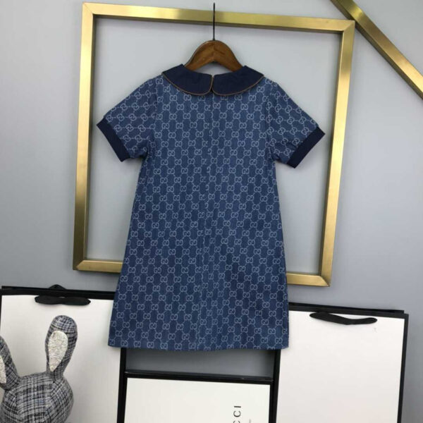 Gucci Kids Blue Jean Dress With Gucci Print Dress