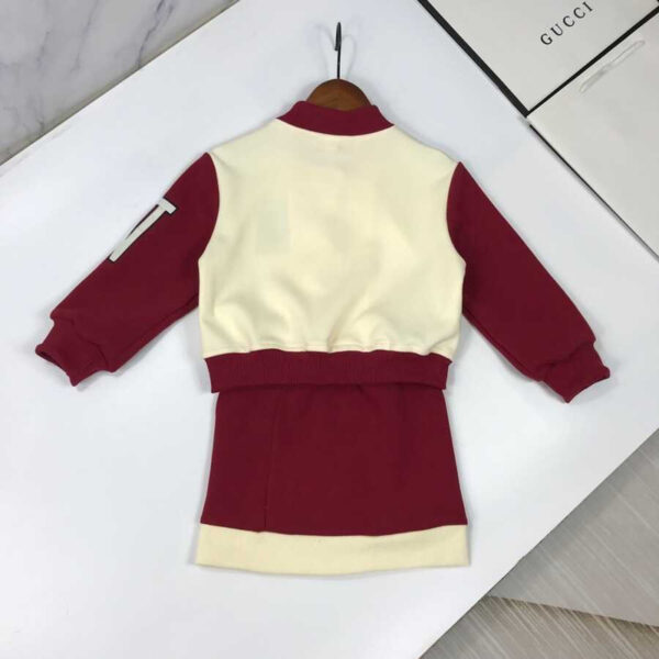 Dior Kids Embroidery Letter Jacket Single Breasted Short Skirt Two Piece Matching Set Red