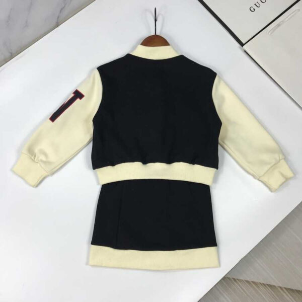 Dior Kids Embroidery Letter Jacket Single Breasted Short Skirt Two Piece Matching Set Black