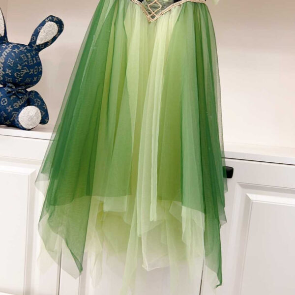 Dior Kids Sequin Hem Contrast Mesh Gown Dress Green