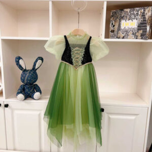 Dior Kids Sequin Hem Contrast Mesh Gown Dress Green