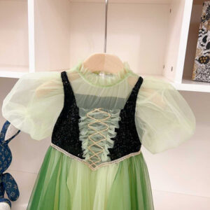 Dior Kids Sequin Hem Contrast Mesh Gown Dress Green