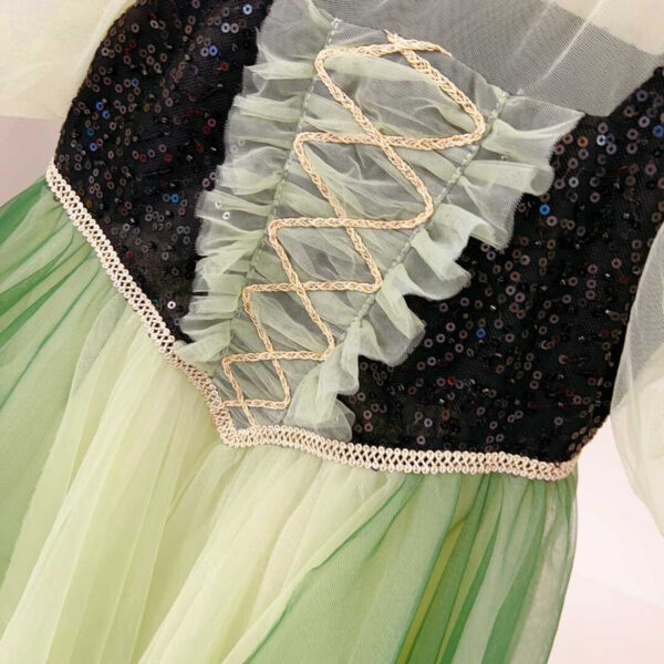 Dior Kids Sequin Hem Contrast Mesh Gown Dress Green