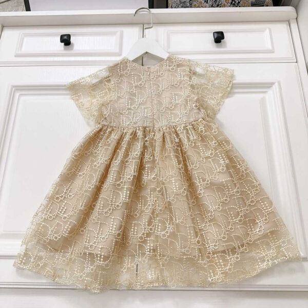 Dior Kids Lace Cotton Dress Gold