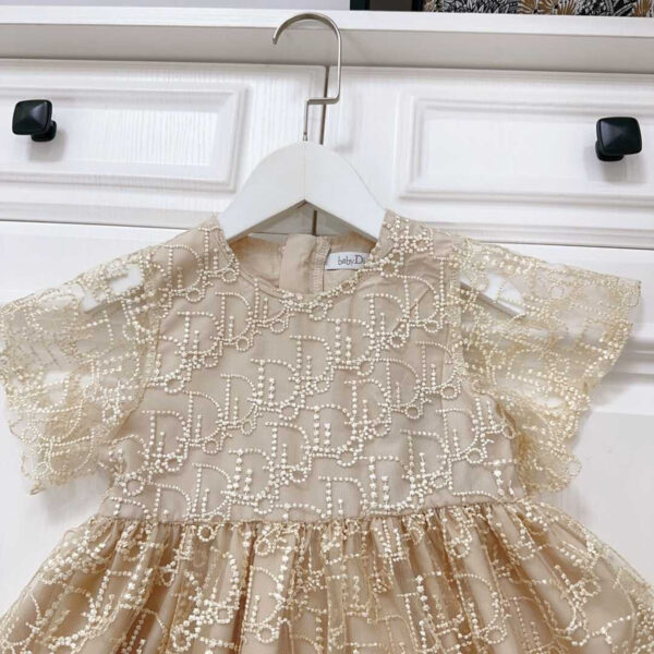 Dior Kids Lace Cotton Dress Gold