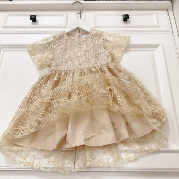 Dior Kids Lace Cotton Dress Gold